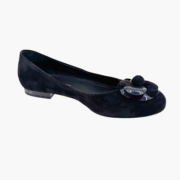 Chanel Camellia CC Ballet Flats Black Suede Size 38.5 US 7.5–8 Women Flower Logo - Picture 10 of 14
